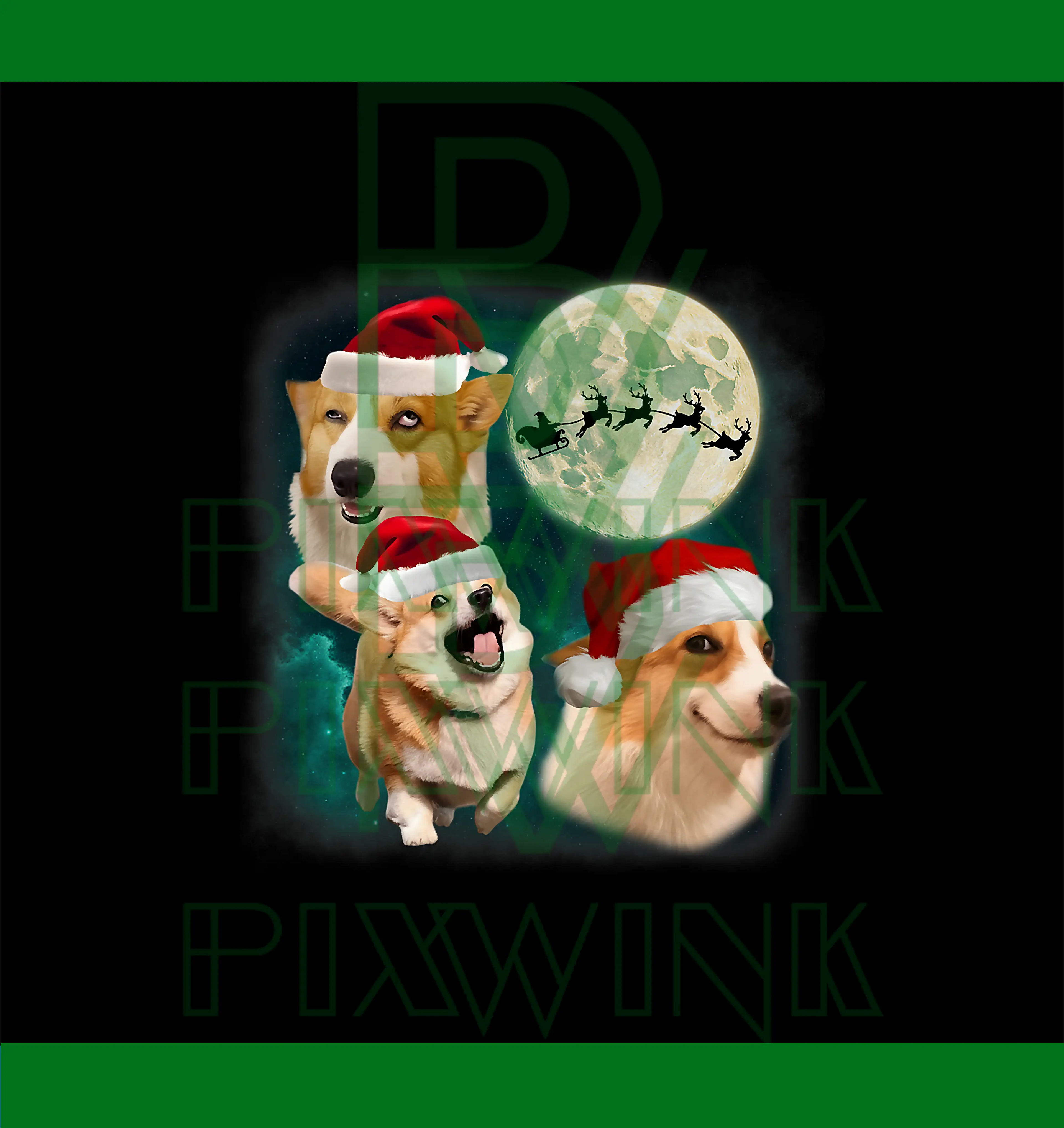 Three Corgi with The Moon Christmas PNG, Funny Holiday Dog Design PNG