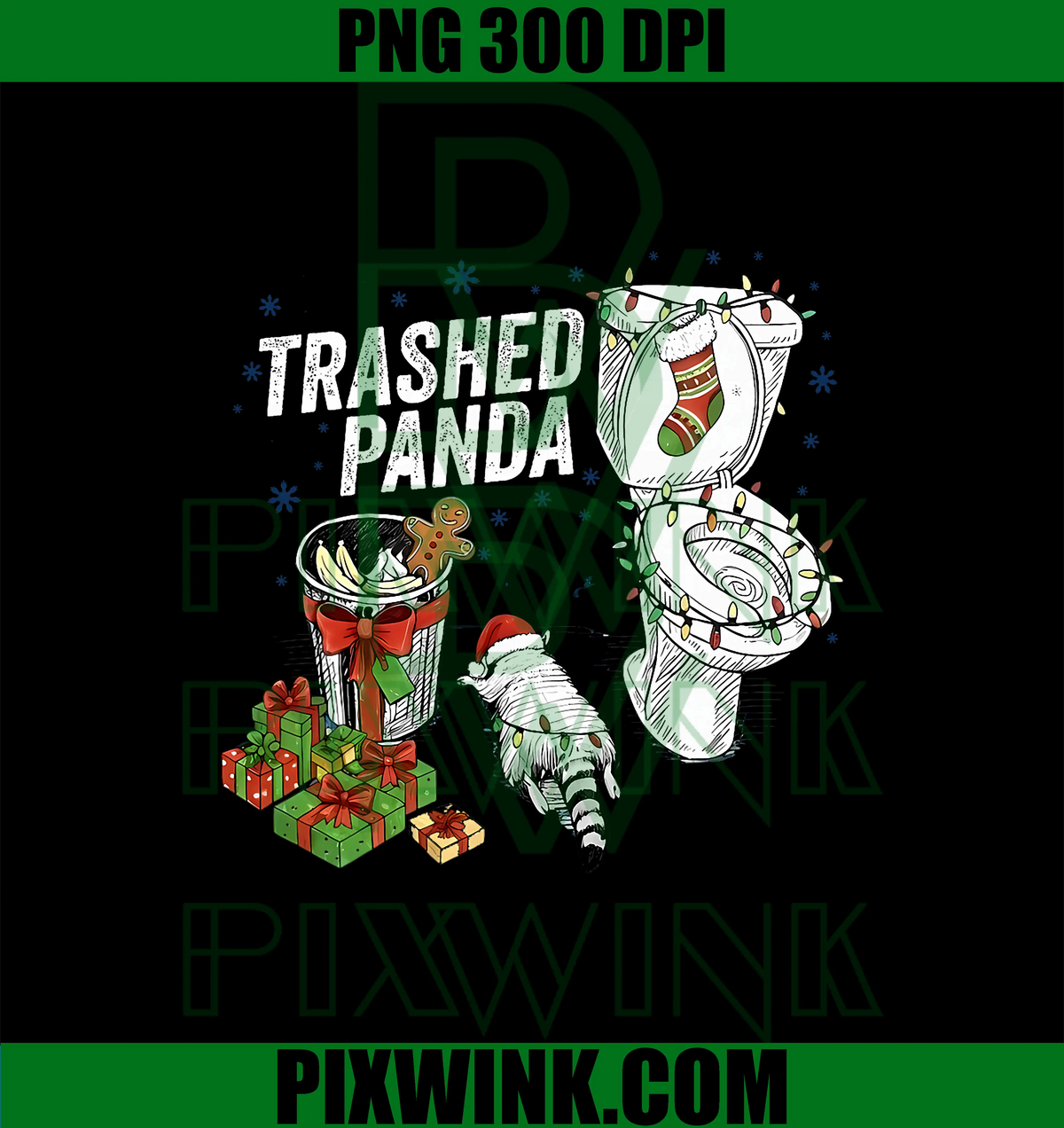 Trashed Panda Funny PNG, Drunk Racoon Lights Christmas PNG