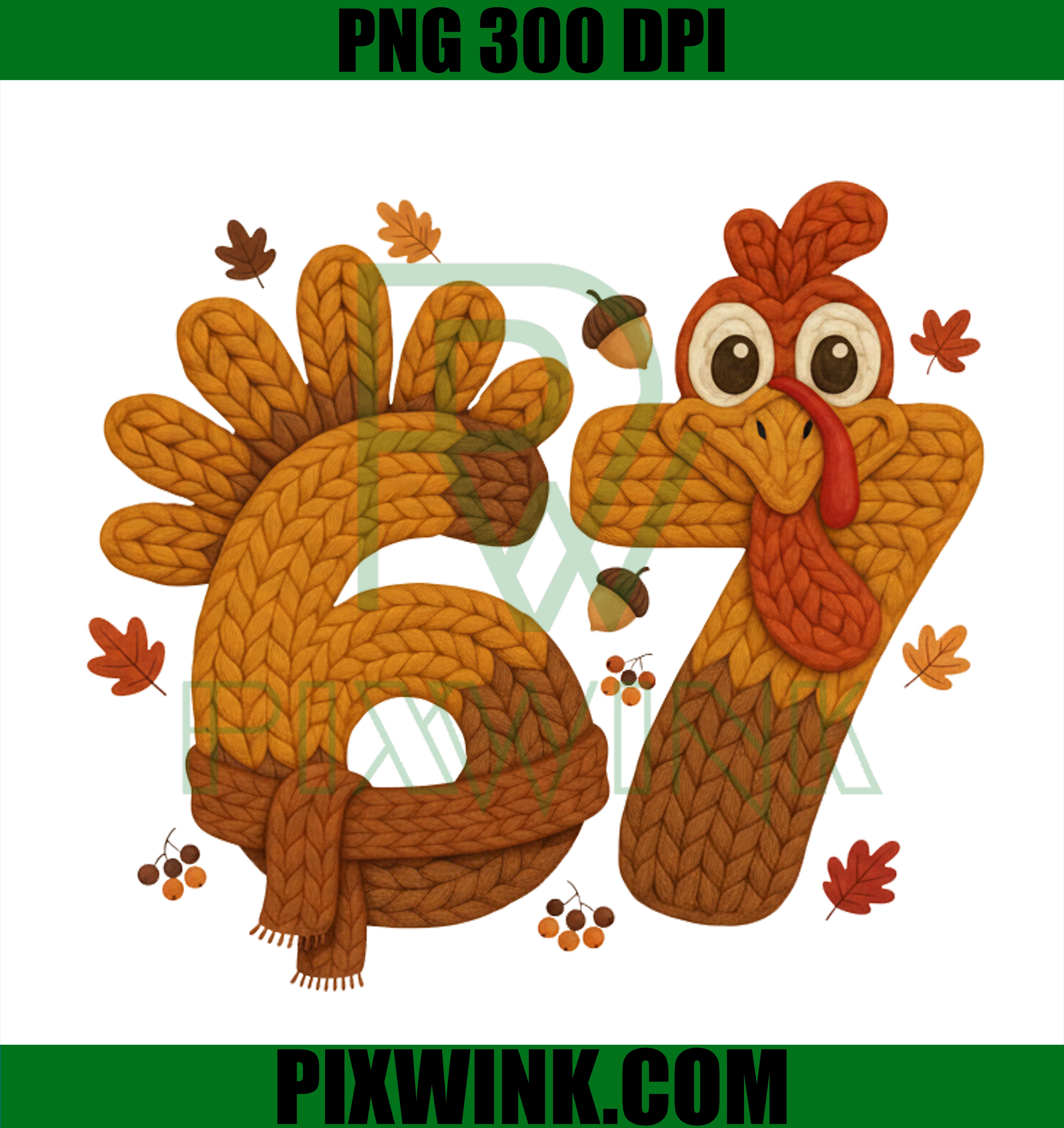 Trend 67 PNG, Knitted Turkey Clipart, Cozy Fall Thanksgiving Digital Download, Cute Autumn Sublimation