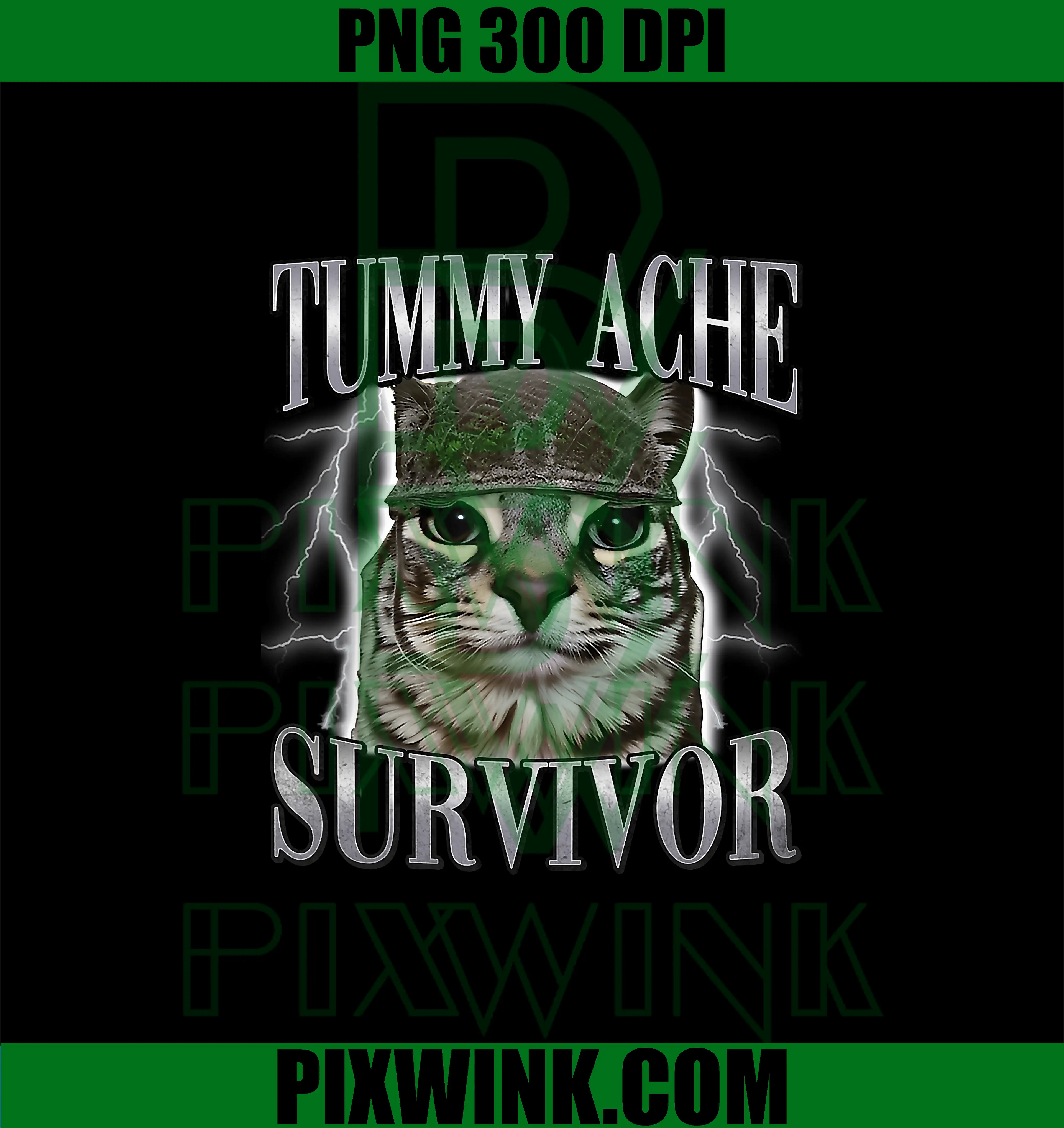 Tummy Ache Survivor Cat Meme PNG, Funny Saying Cats Animals Quote PNG
