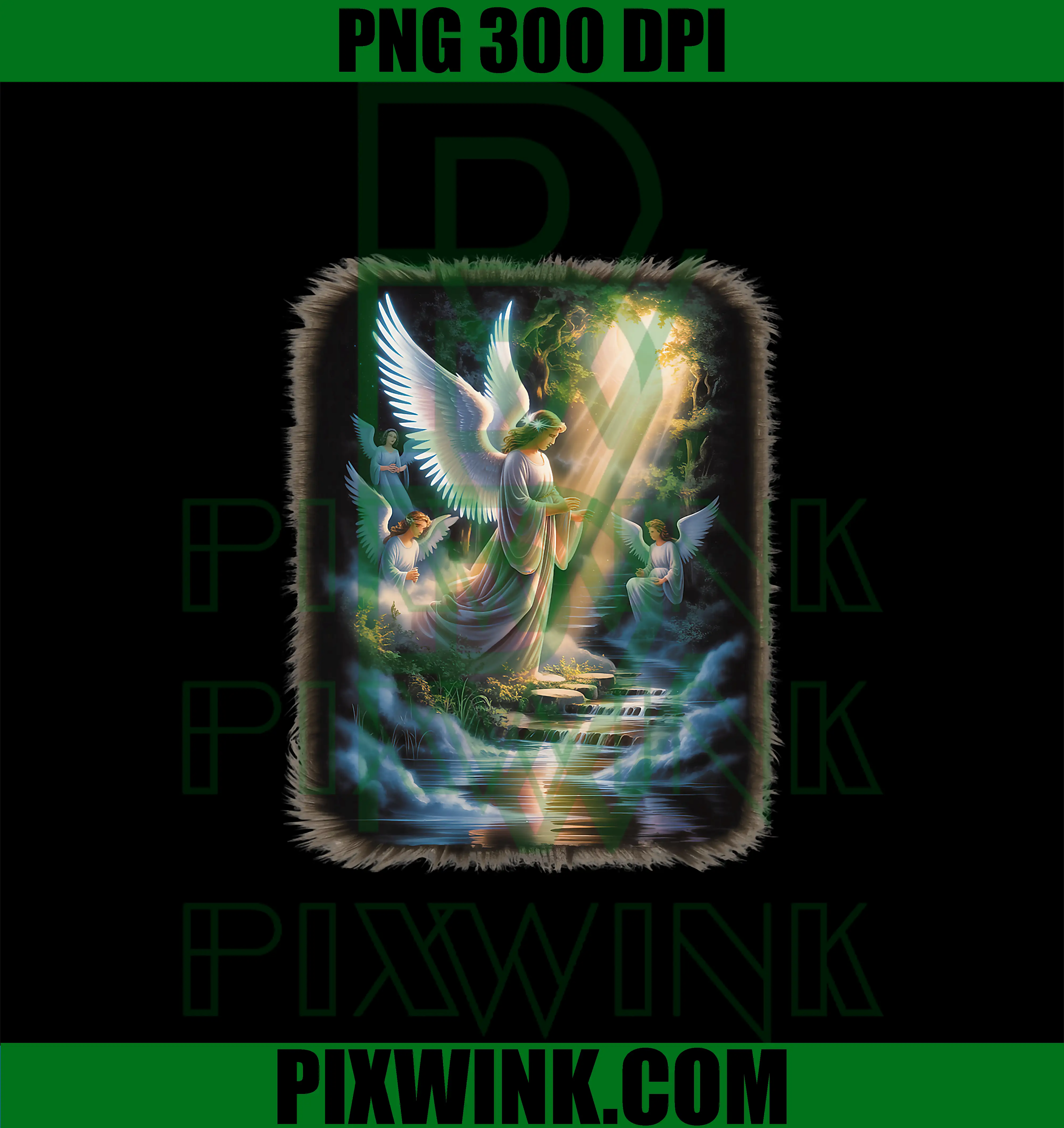 Airbrushed Angel Scene PNG, Vintage Retro 90s PNG