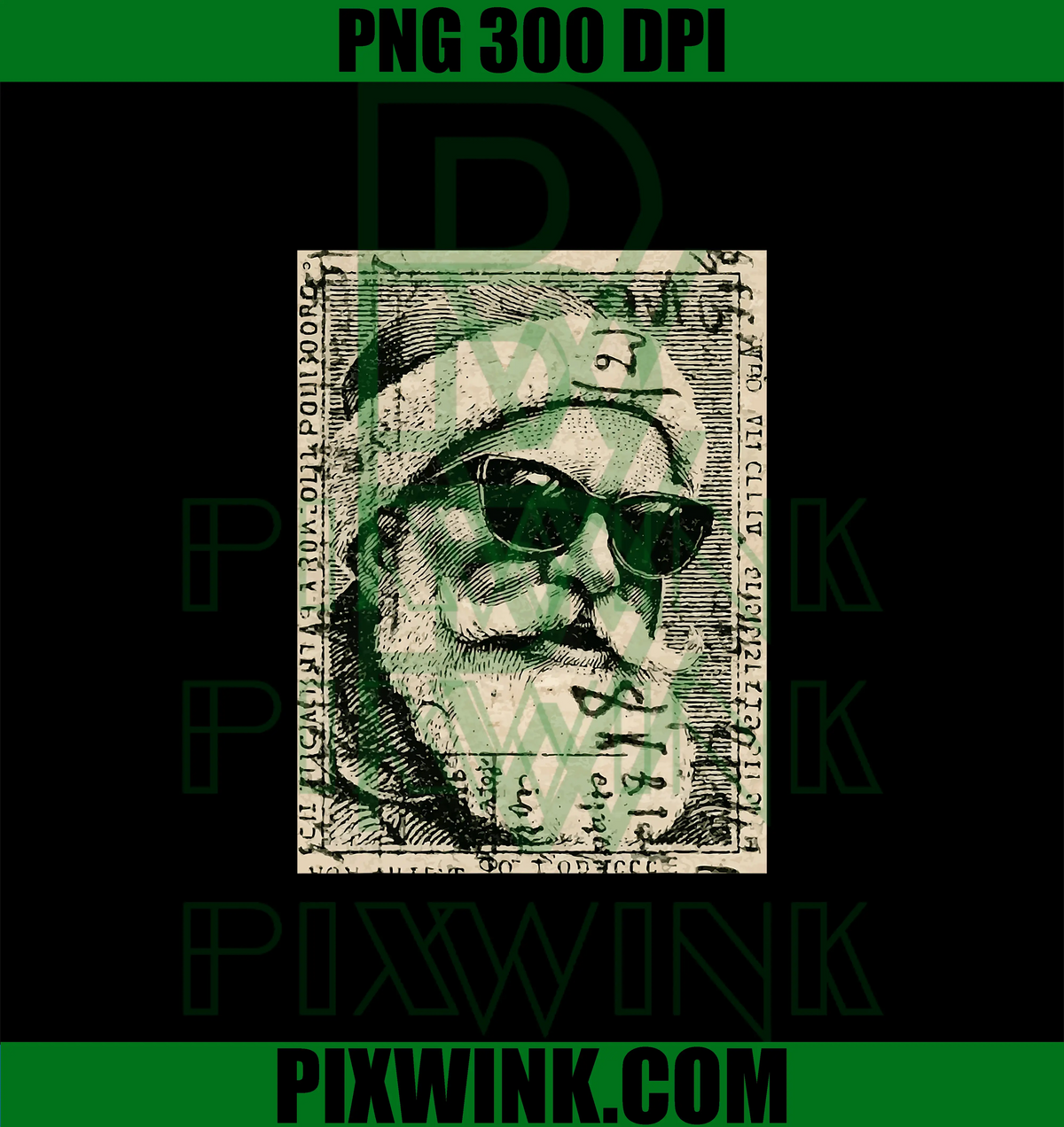 Vintage Santa Claus in Sunglasses PNG, Retro Christmas Stamp PNG