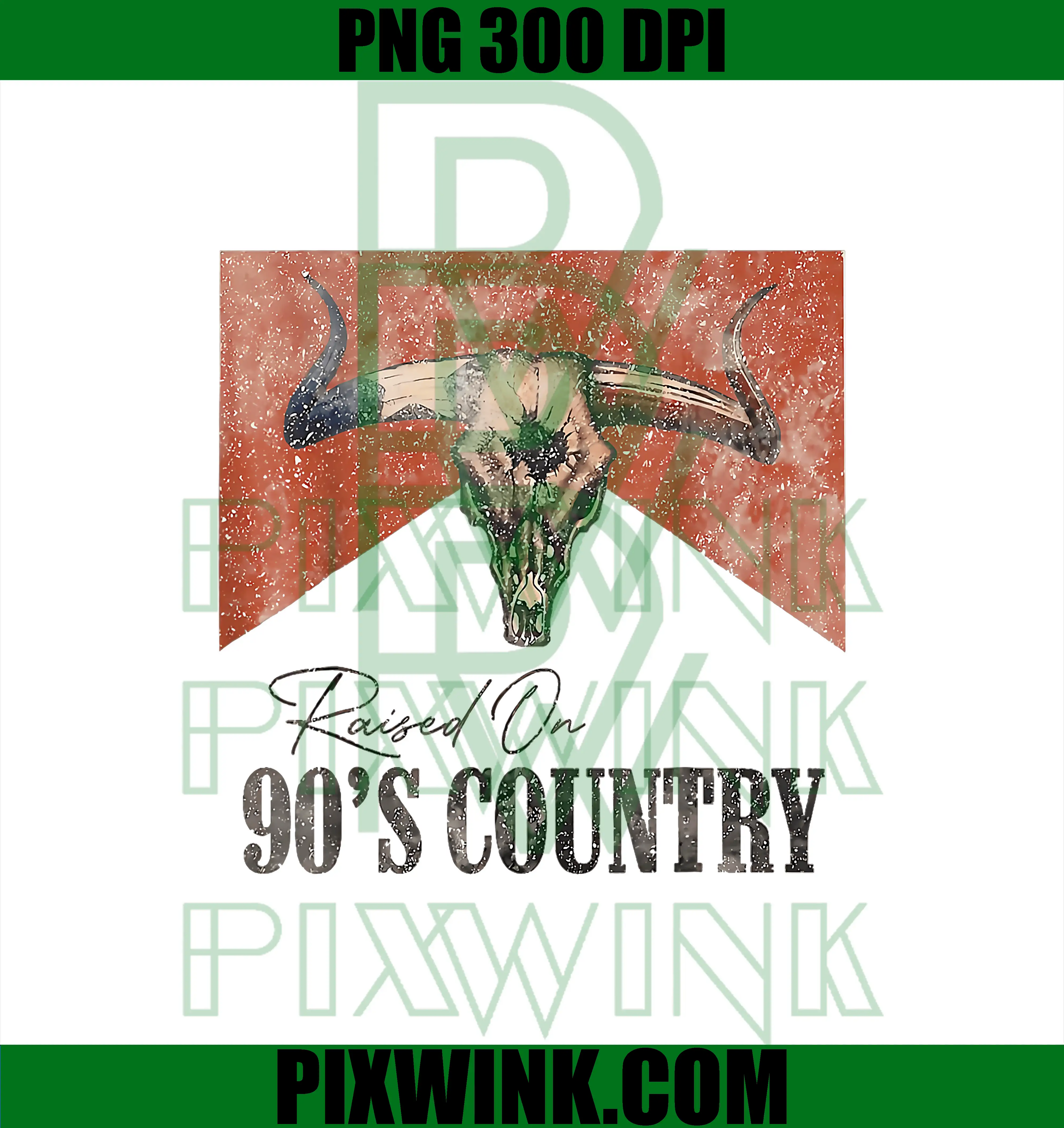 Raised On 90's Country PNG, Vintage Western Bull Skull PNG