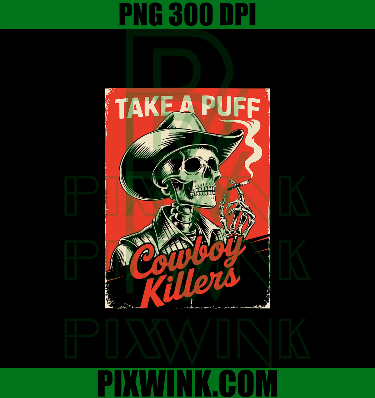 Take A Puff PNG, Vintage Western Skeleton Cowboy PNG