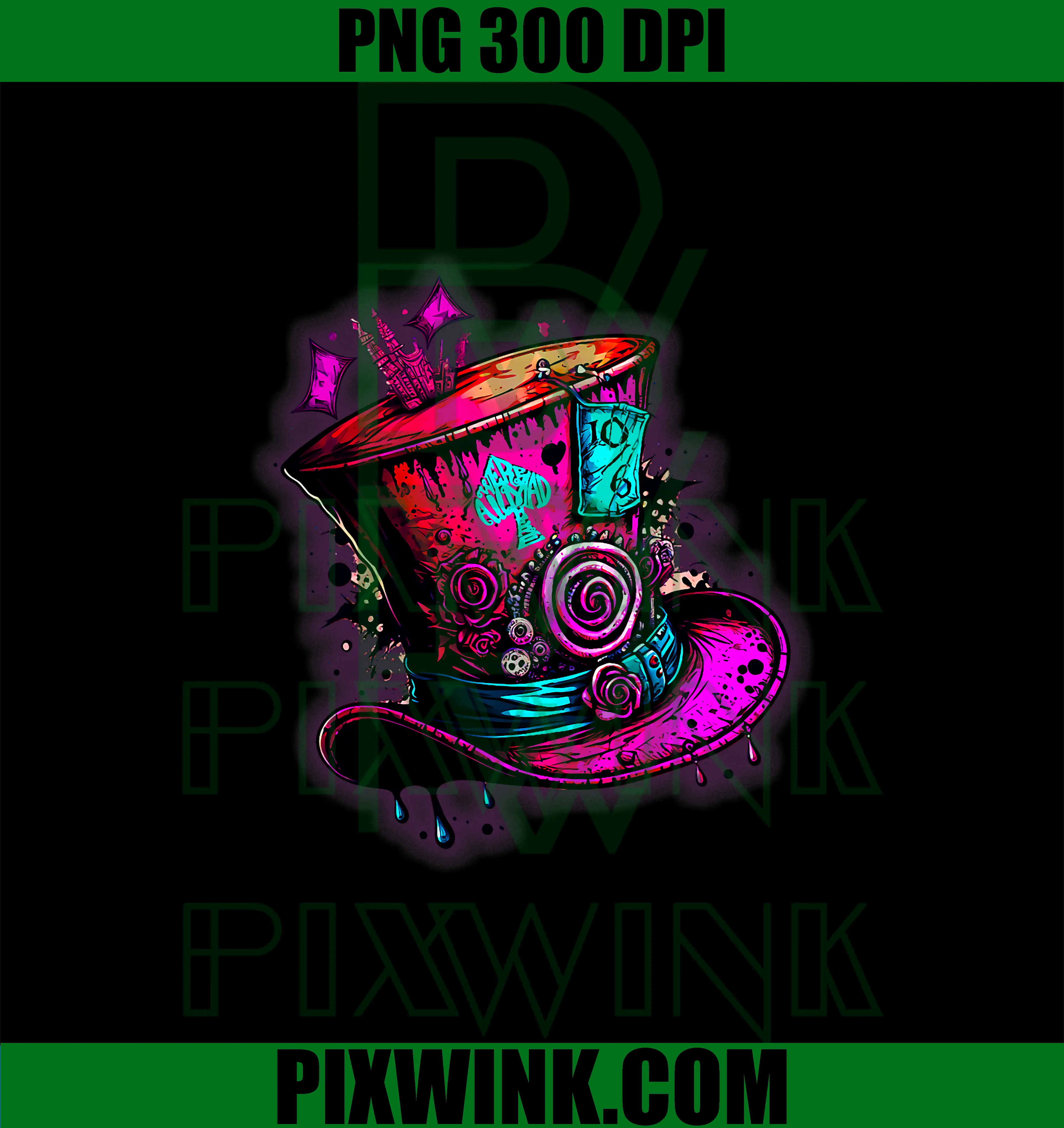 We're All Mad Here PNG, Pink Steampunk Alice in Wonderland Hat PNG