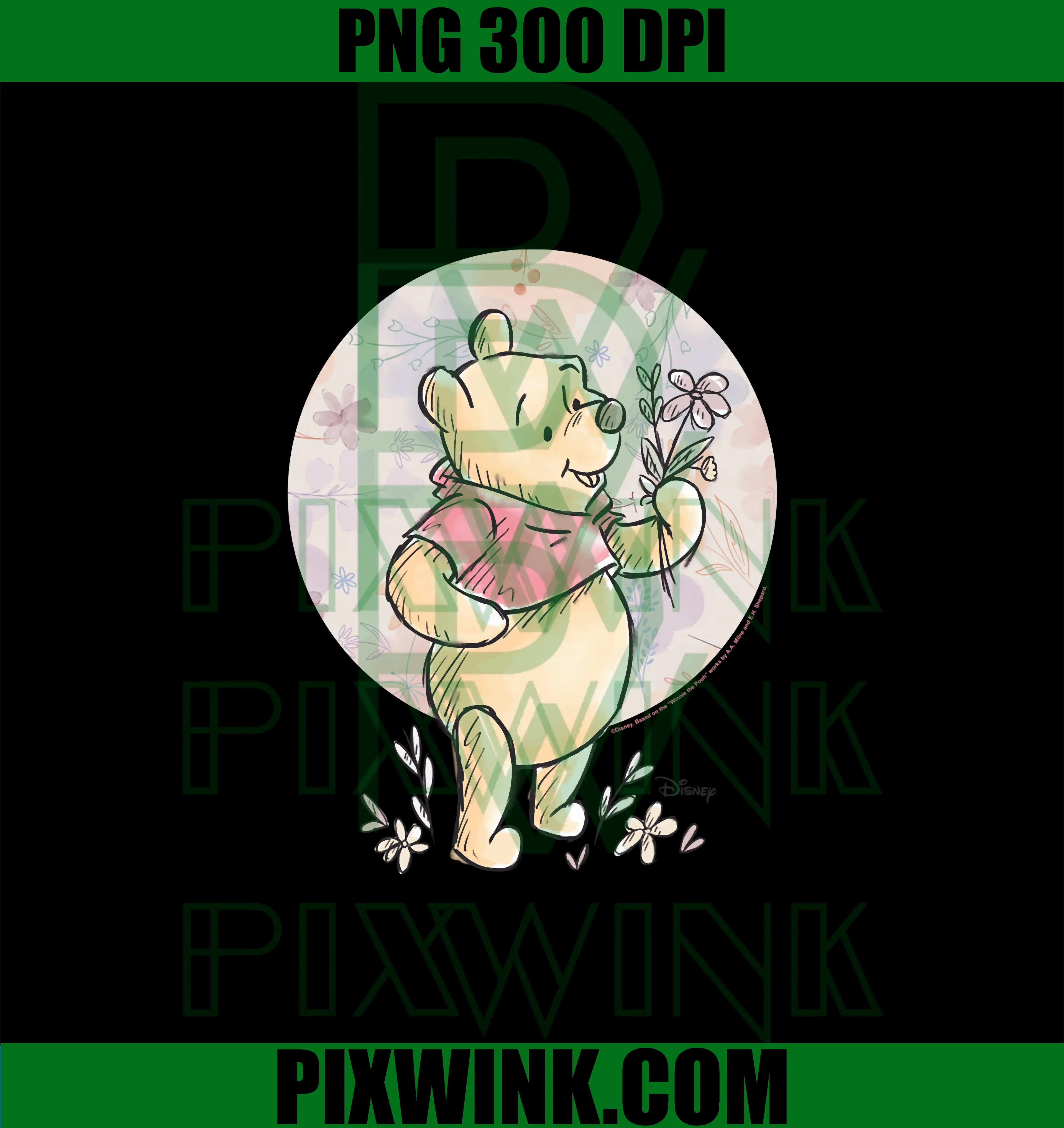 Floral Circle Pooh PNG, Winnie The Pooh  PNG