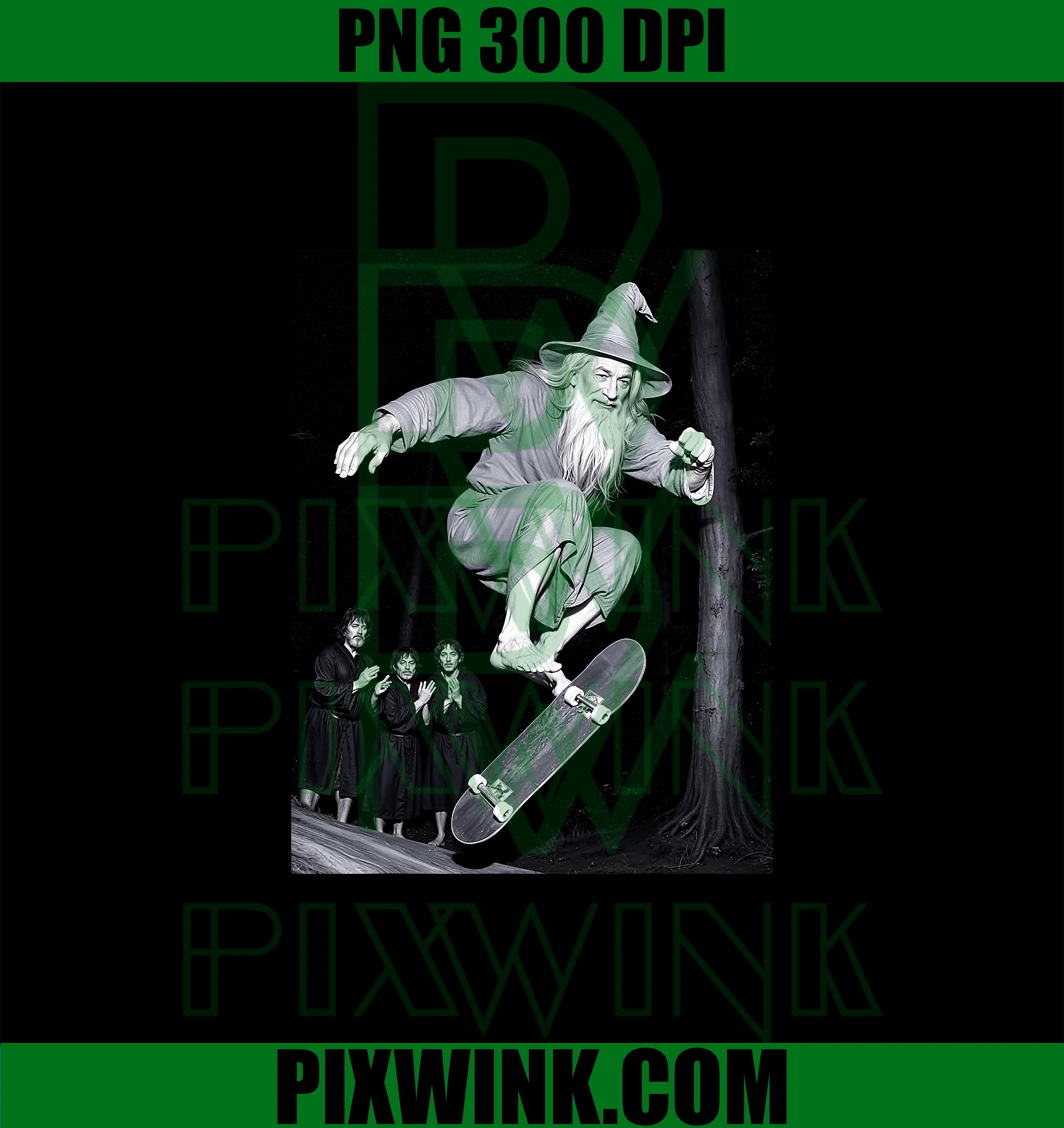 Wizard Skateboarding PNG, Funny Skater Graphic PNG