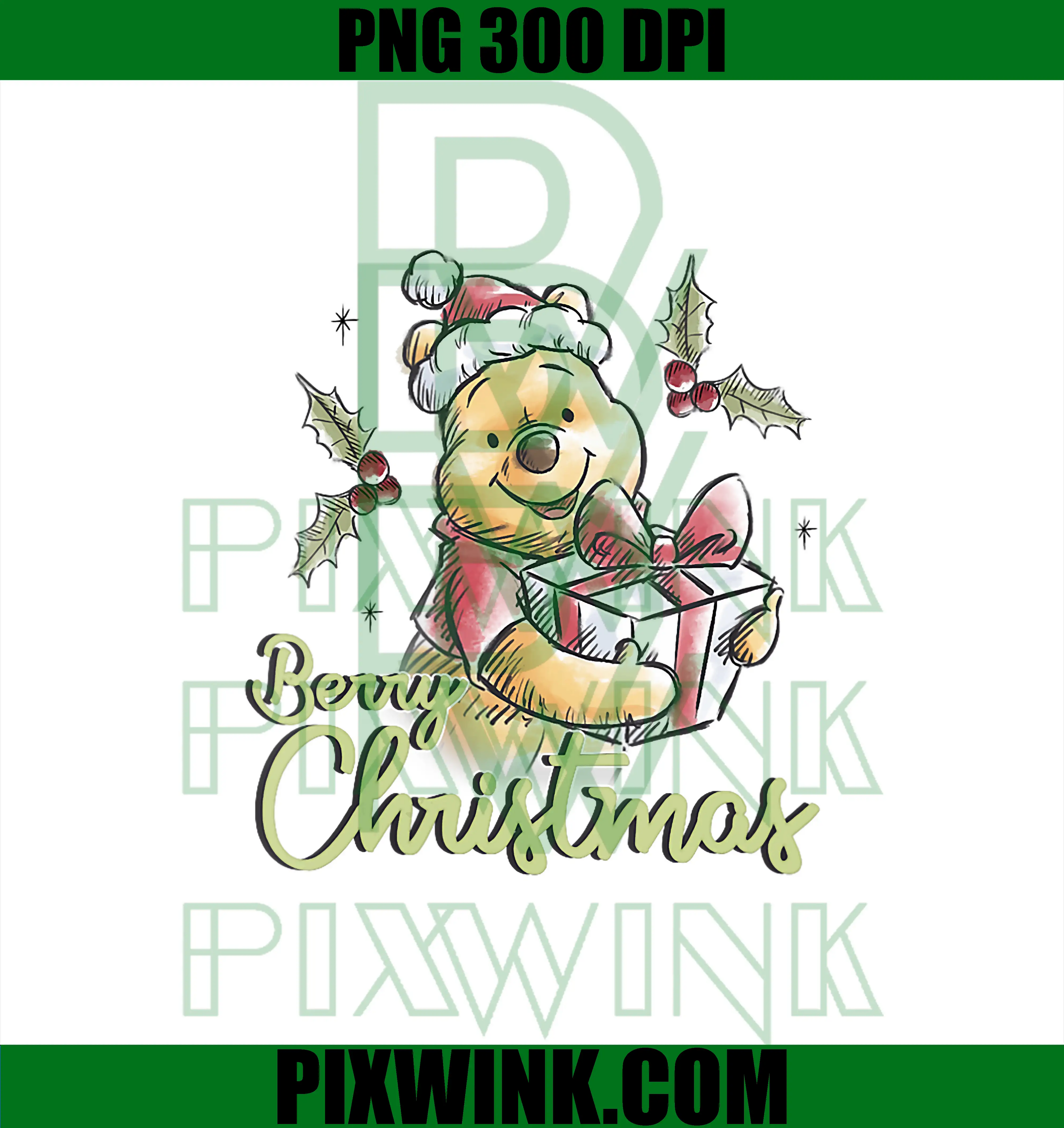 Berry Christmas PNG, Disney Winnie The Pooh PNG