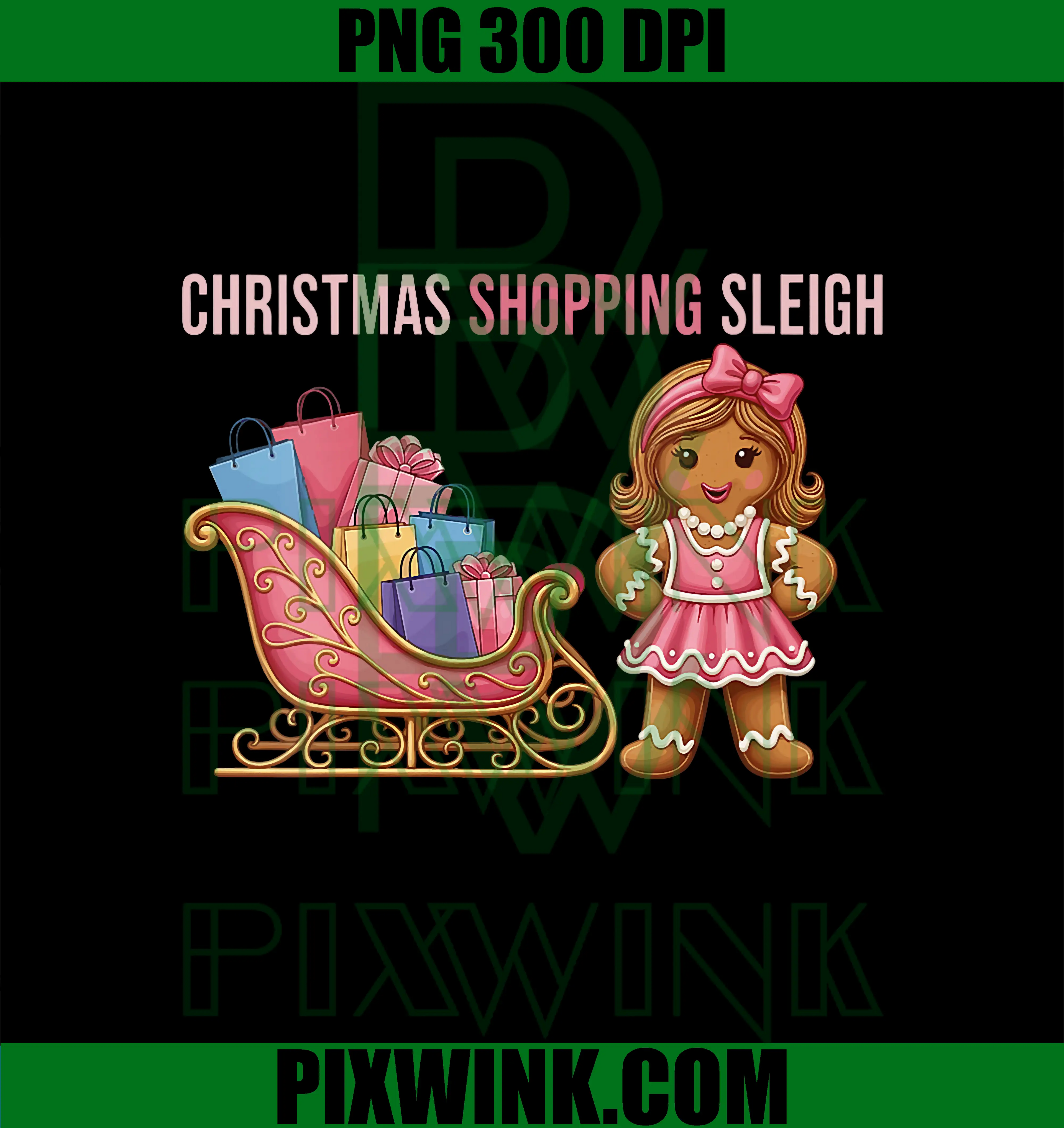 Christmas Shopping Sleigh PNG, Candy Gingerbread Girl PNG