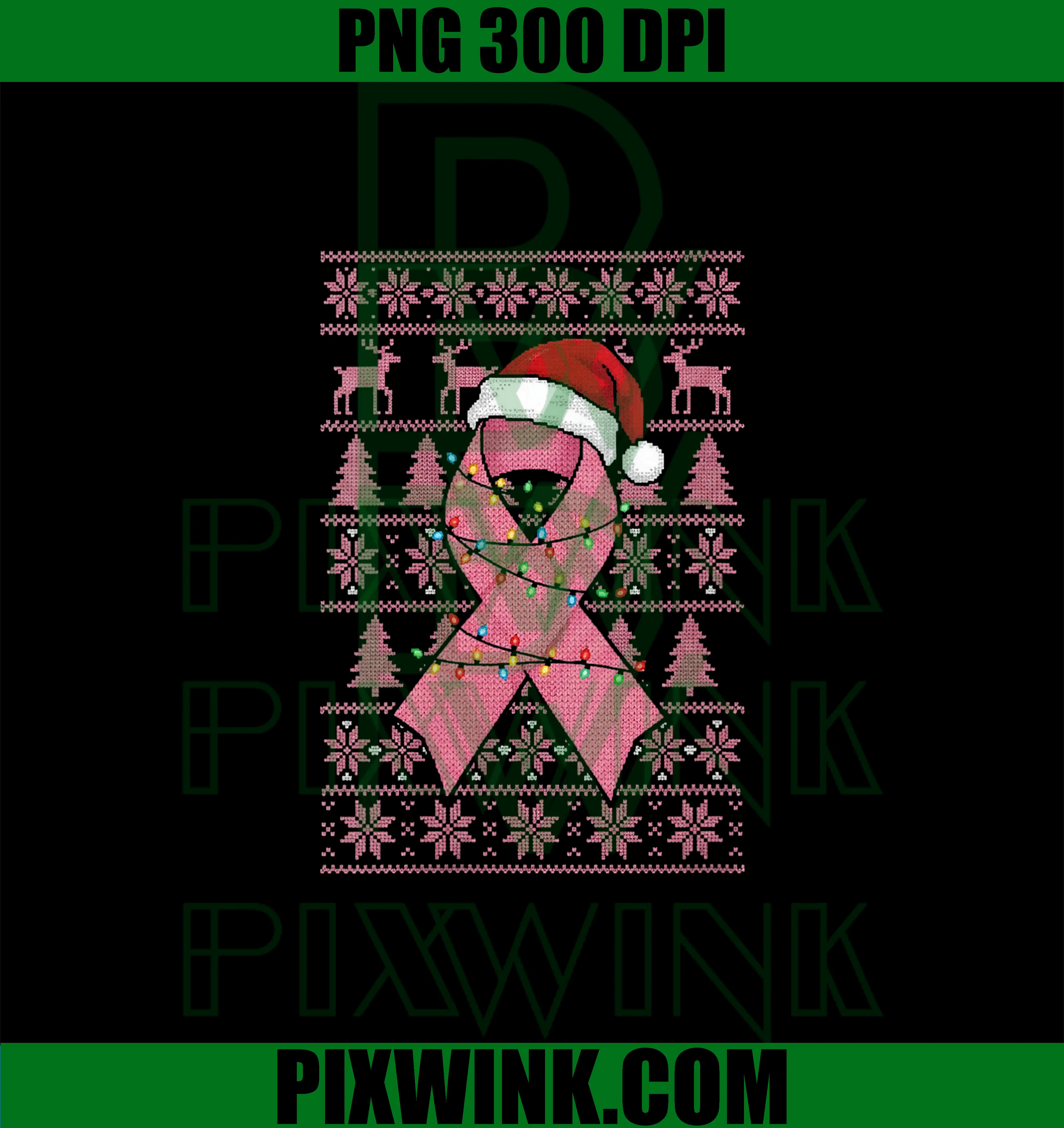 Pink Ribbon Survivor PNG, Christmas Santa Hat Lights Design PNG