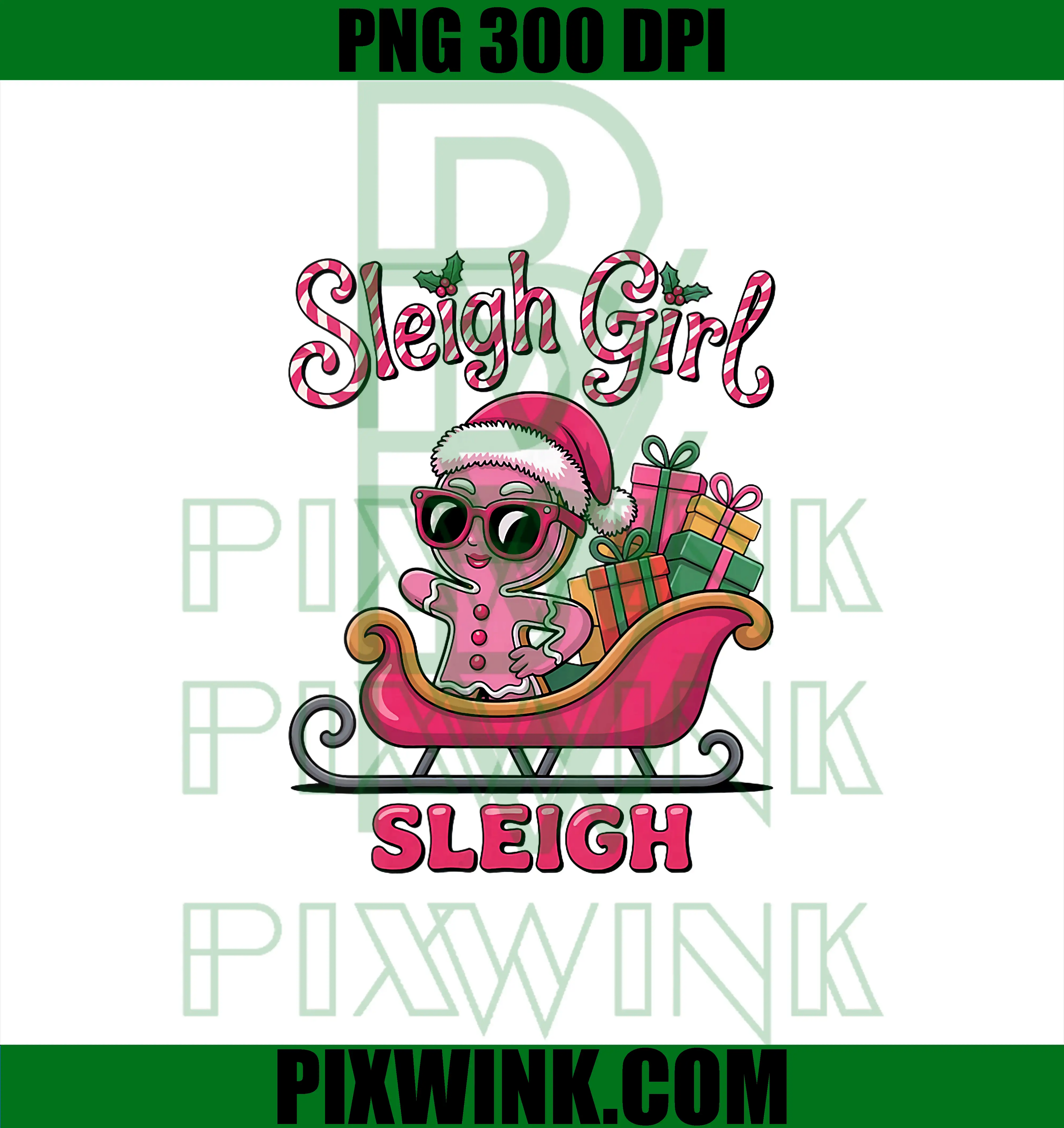 Pink Sleigh Girl PNG, Christmas Gingerbread PNG