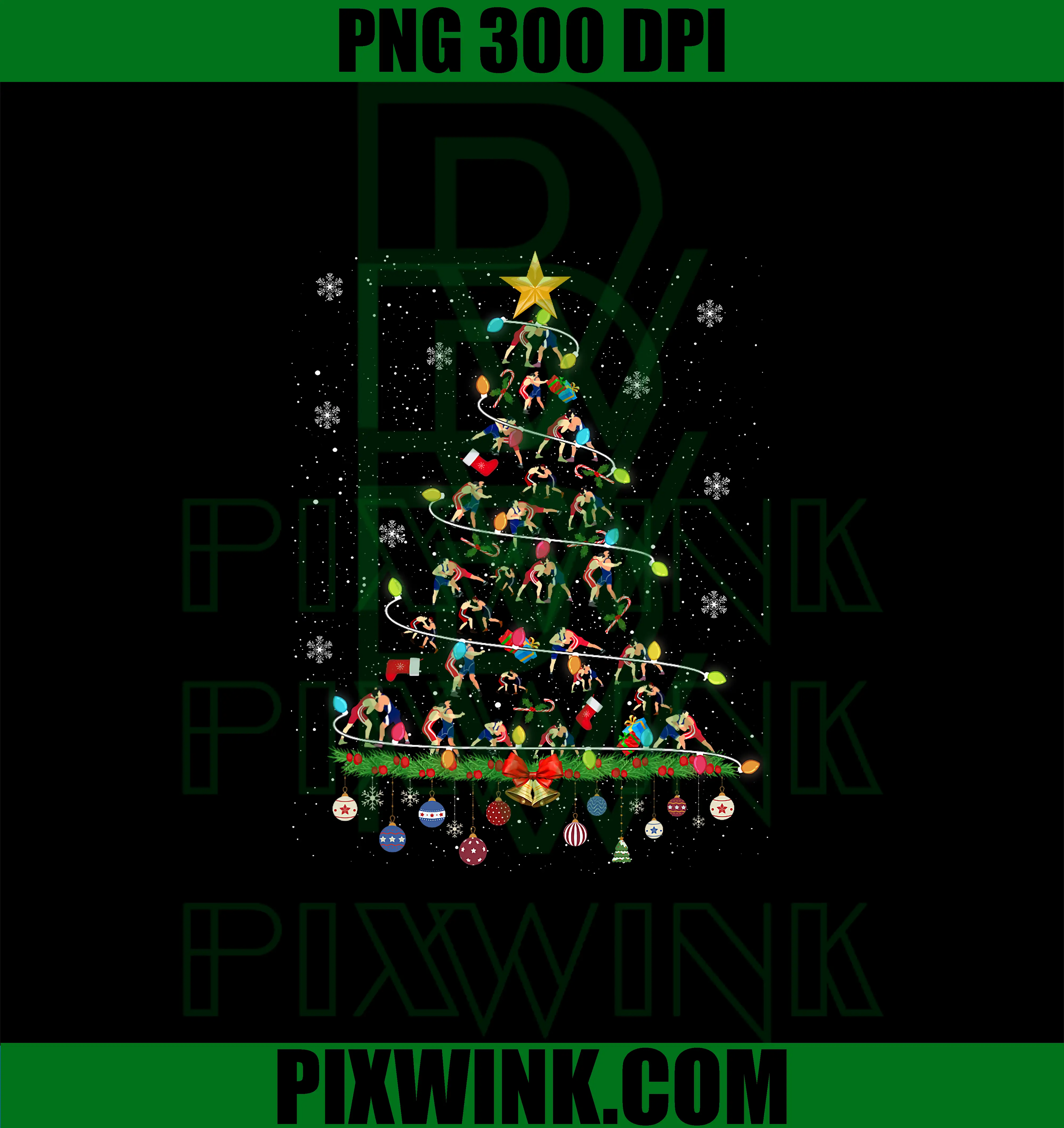 Wrestling Christmas Tree Lights PNG, Funny Xmas Sports Lover PNG