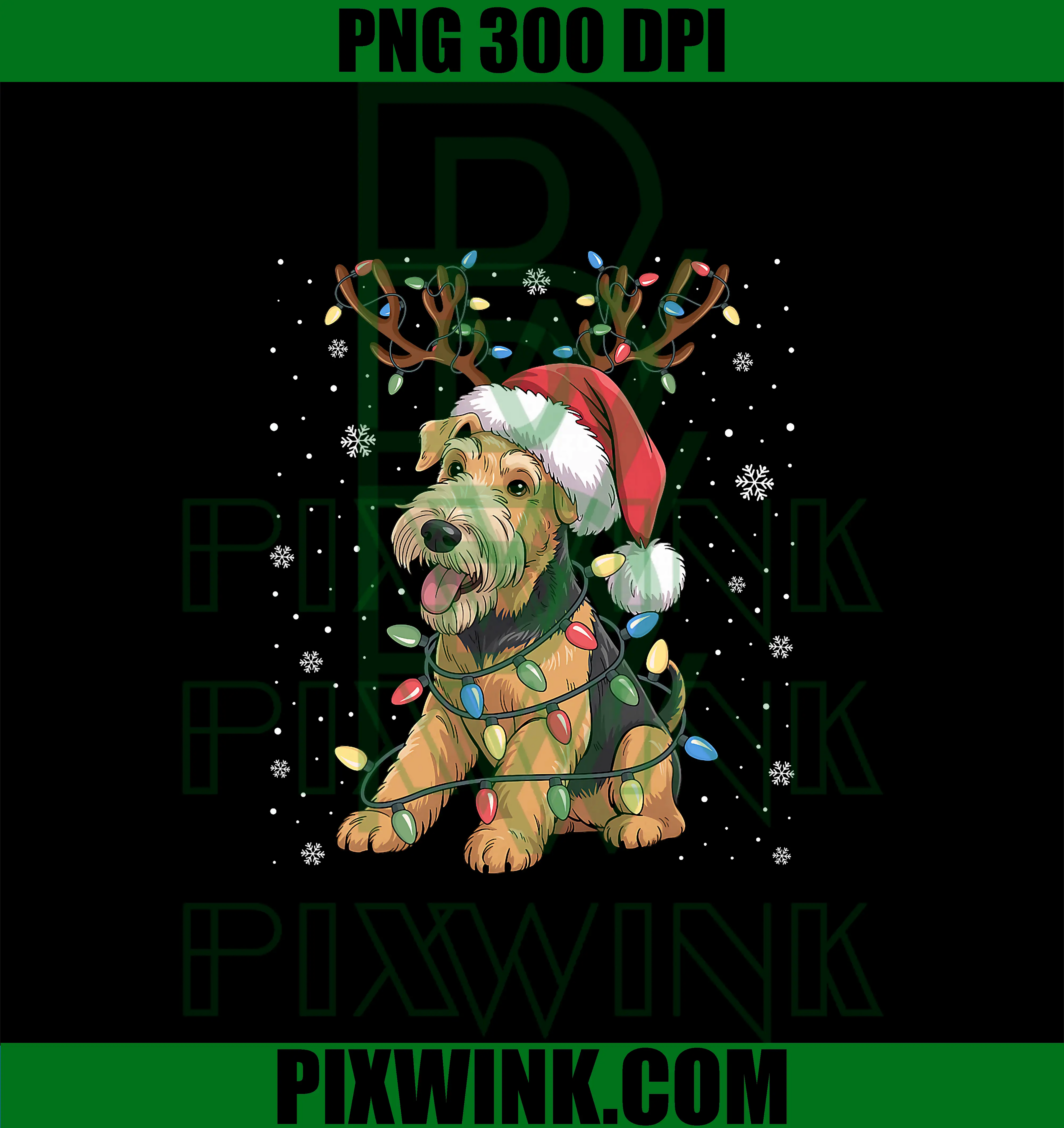 Xmas Light Santa Reindeer PNG, Airedale Terrier Dog Christmas PNG