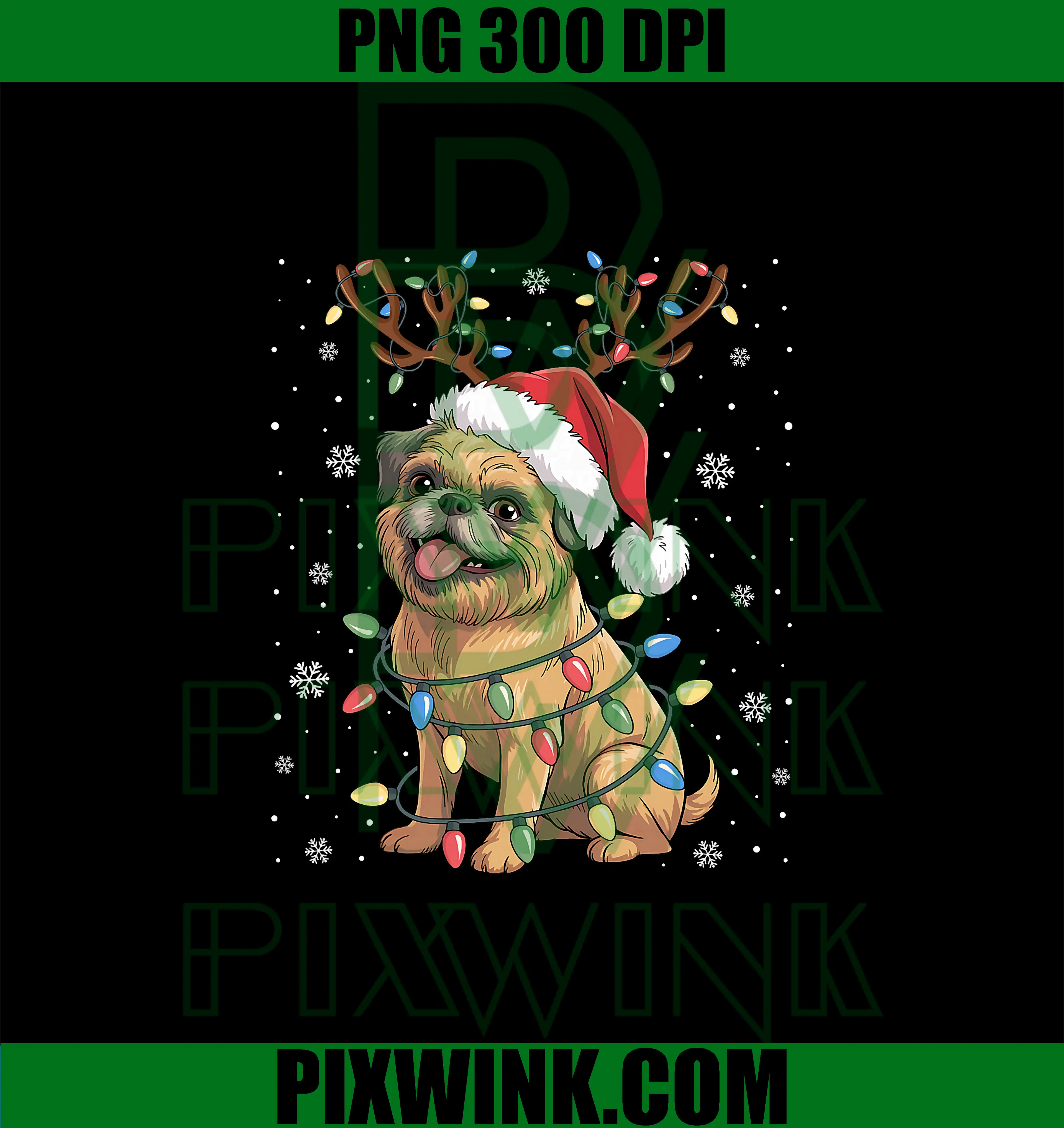 Xmas Light Santa Reindeer PNG, Brussels Griffon Dog Christmas PNG
