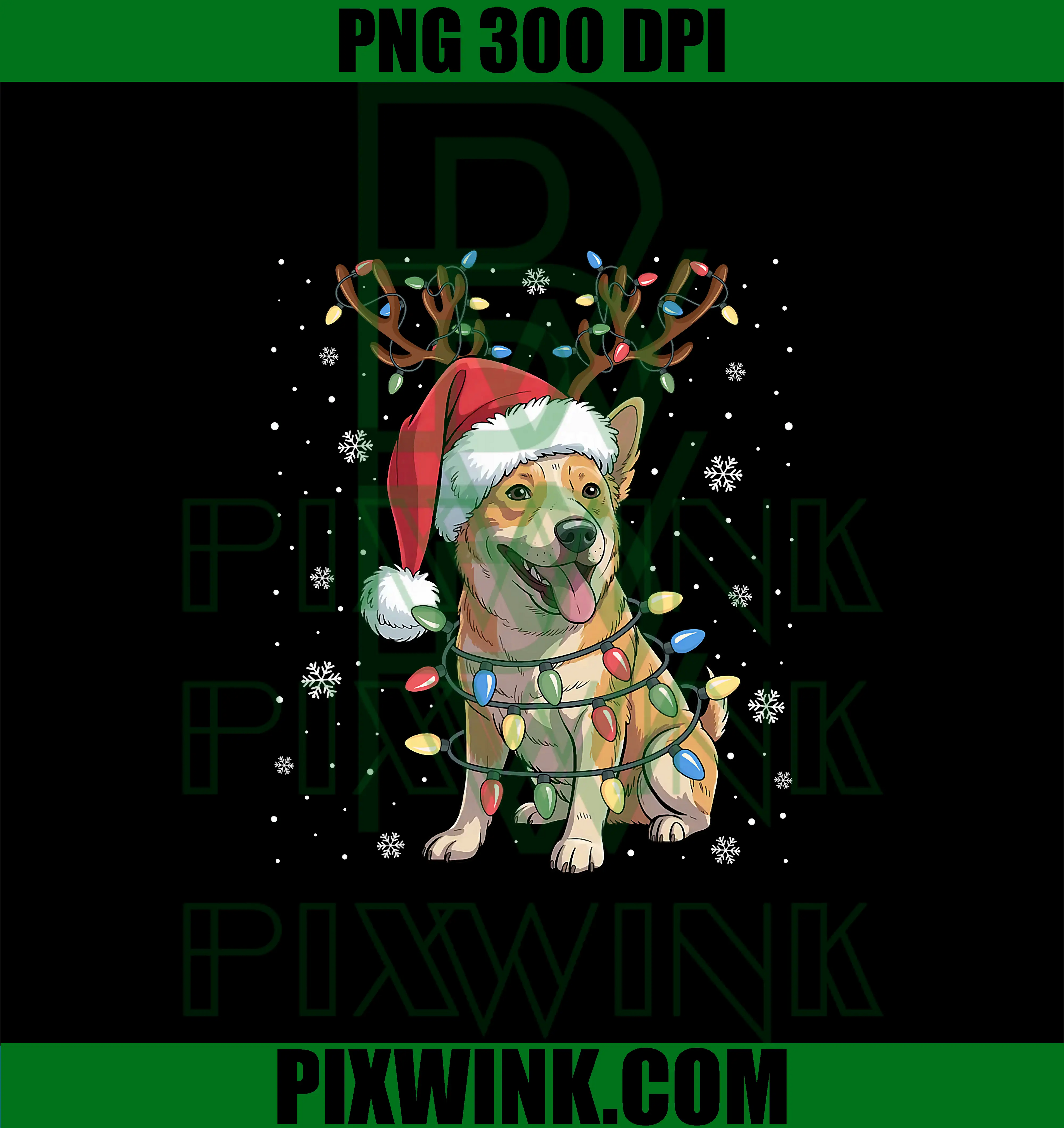 Xmas Light Santa Reindeer Heeler PNG, Dog Lover Christmas PNG