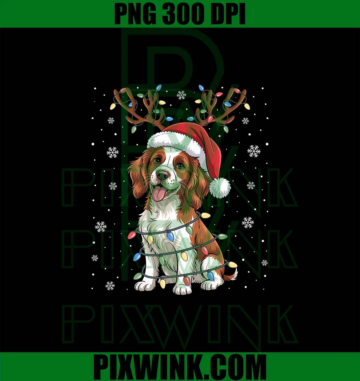 Xmas Light Santa Welsh PNG, Springer Spaniel Dog Lover Christmas PNG