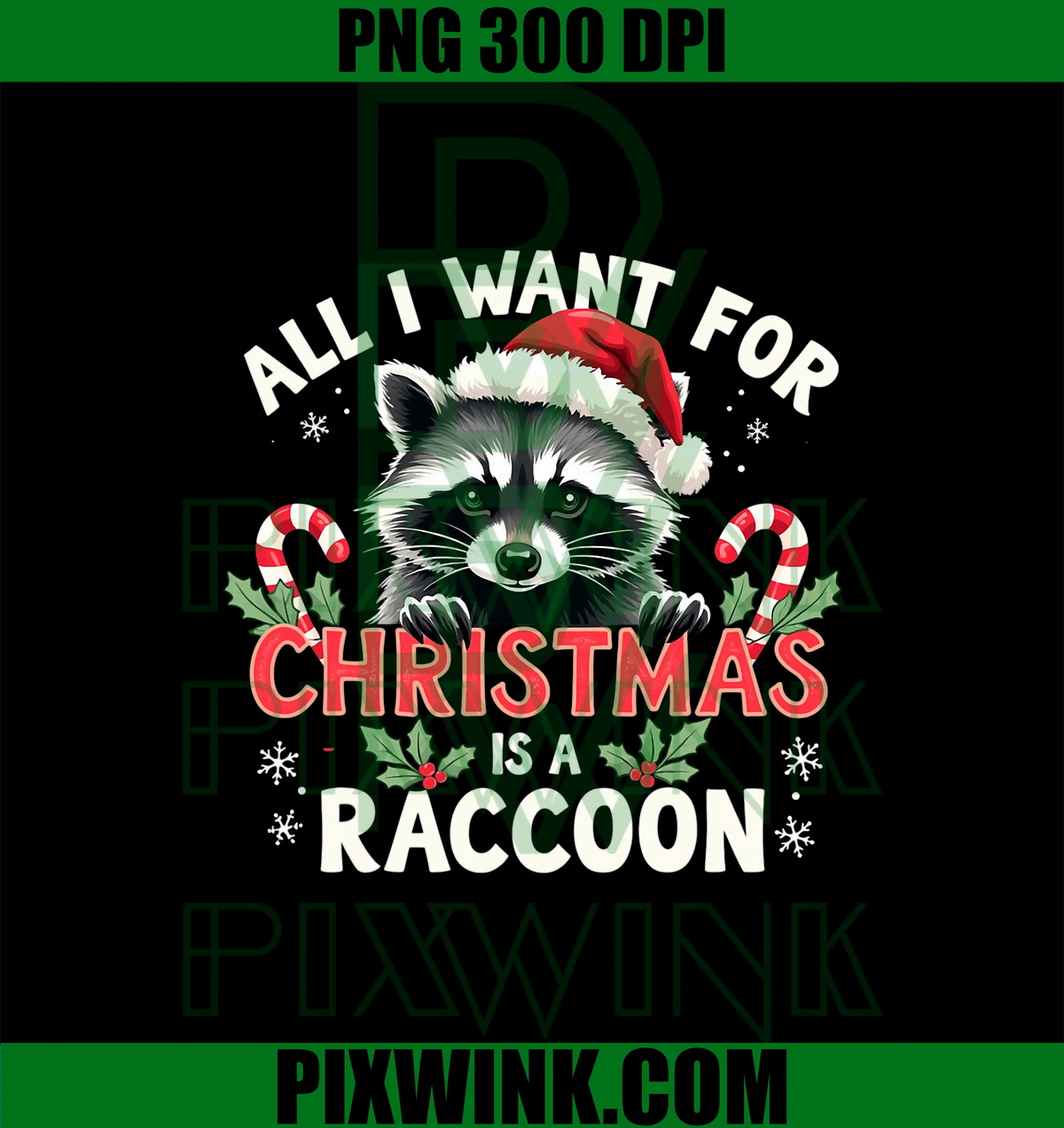 I Want For Christmas Is A Raccoon PNG, Xmas Lighting Santa PNG