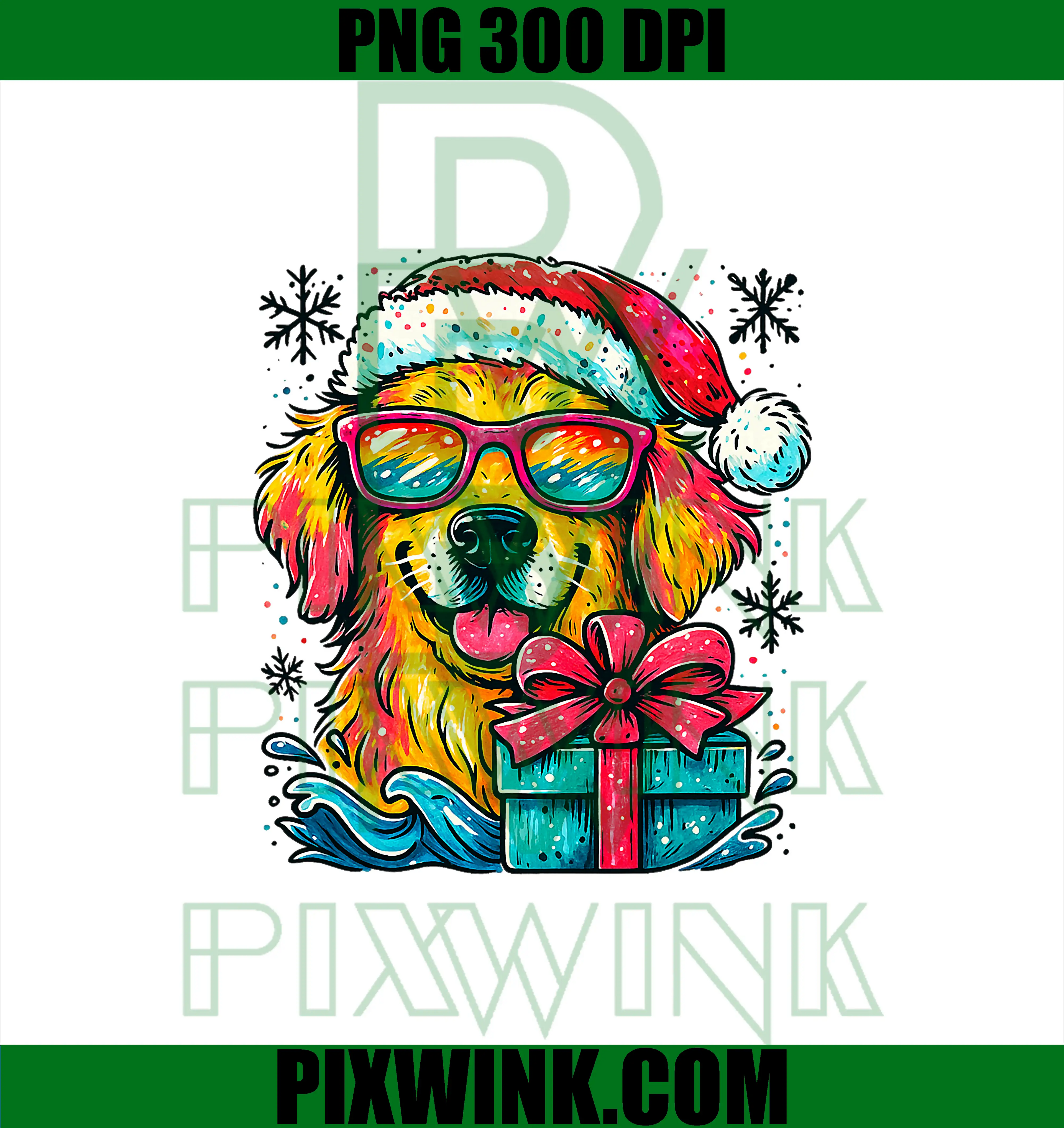 Cute Holiday Golden Retriever With Glasses PNG, Christmas Puppy Art PNG