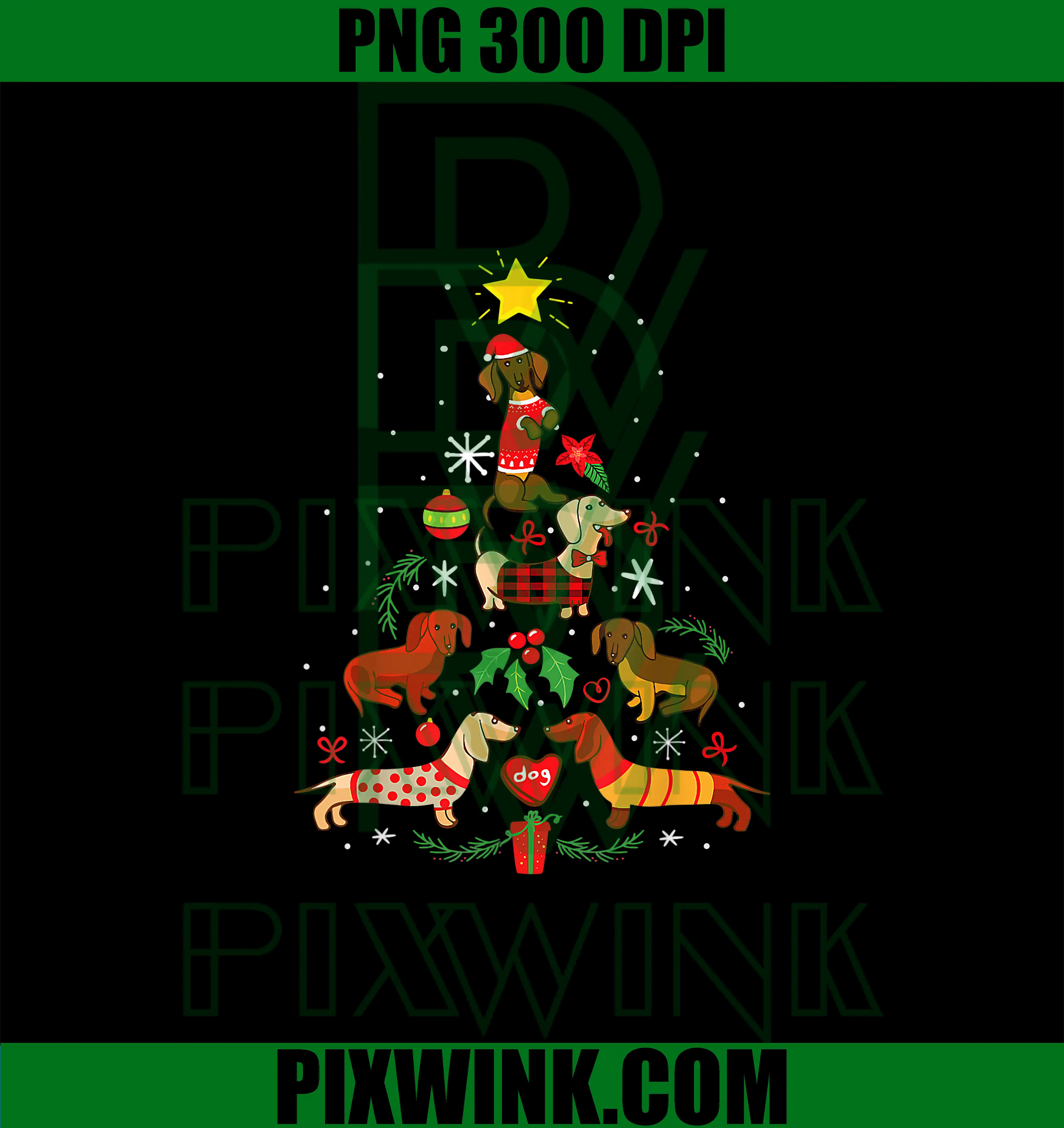 Dachshund Christmas Tree PNG, Funny Dog Family Holiday PNG