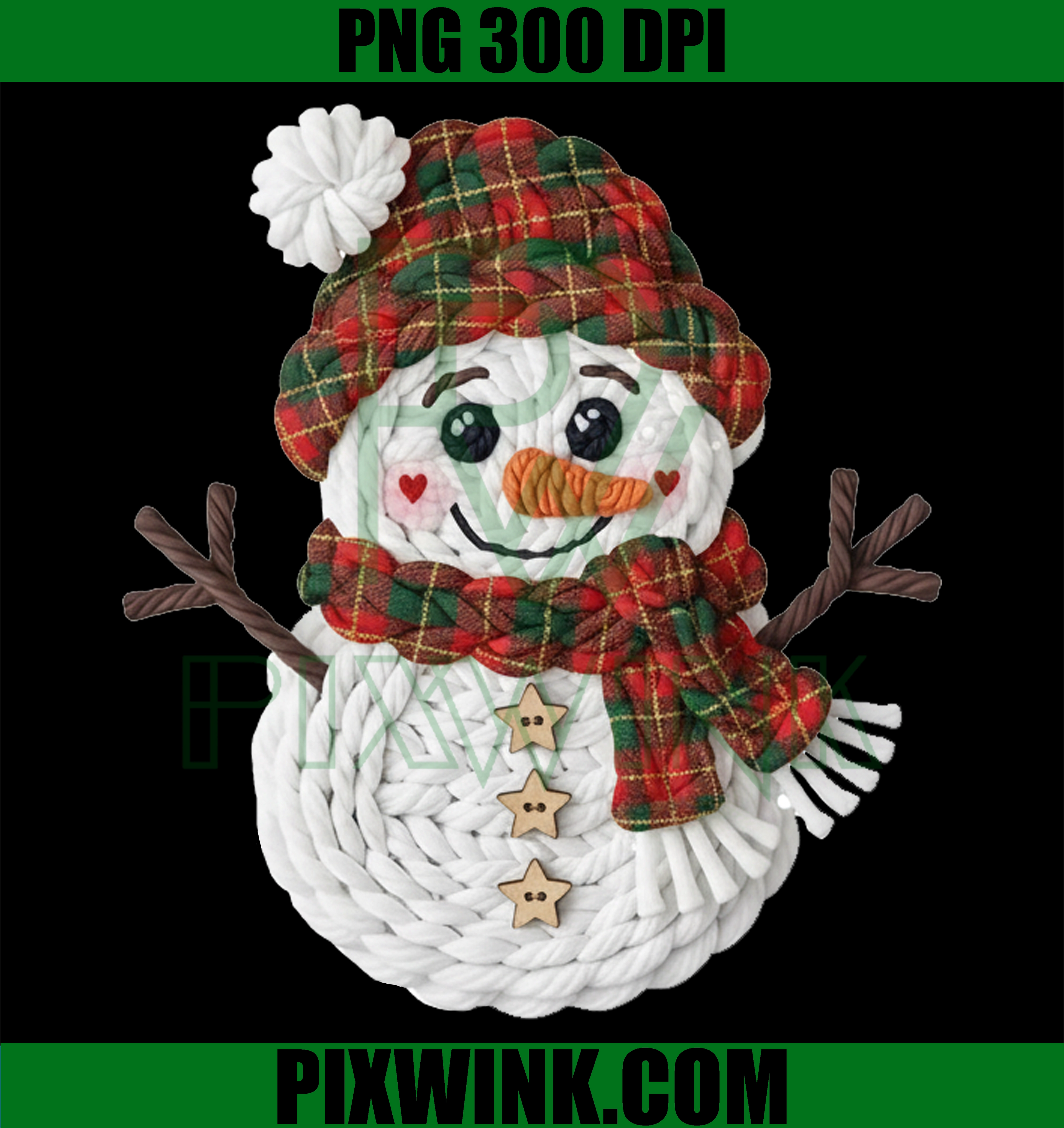 Handmade Style Snowman PNG, Cozy Christmas Clipart, Plaid Hat Snowman Digital File for Cricut, Sublimation